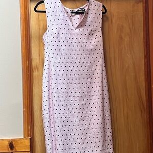 Karl Lagerfeld Sleeveless Pink Eyelet Midi Dress with Black Dot Accent